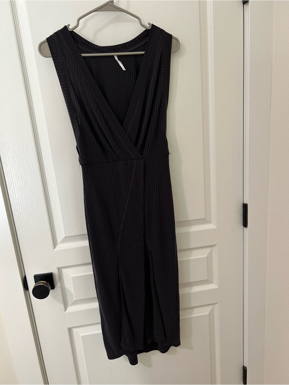 Free People Charcoal Ribbed Wrap Front Midi Dress